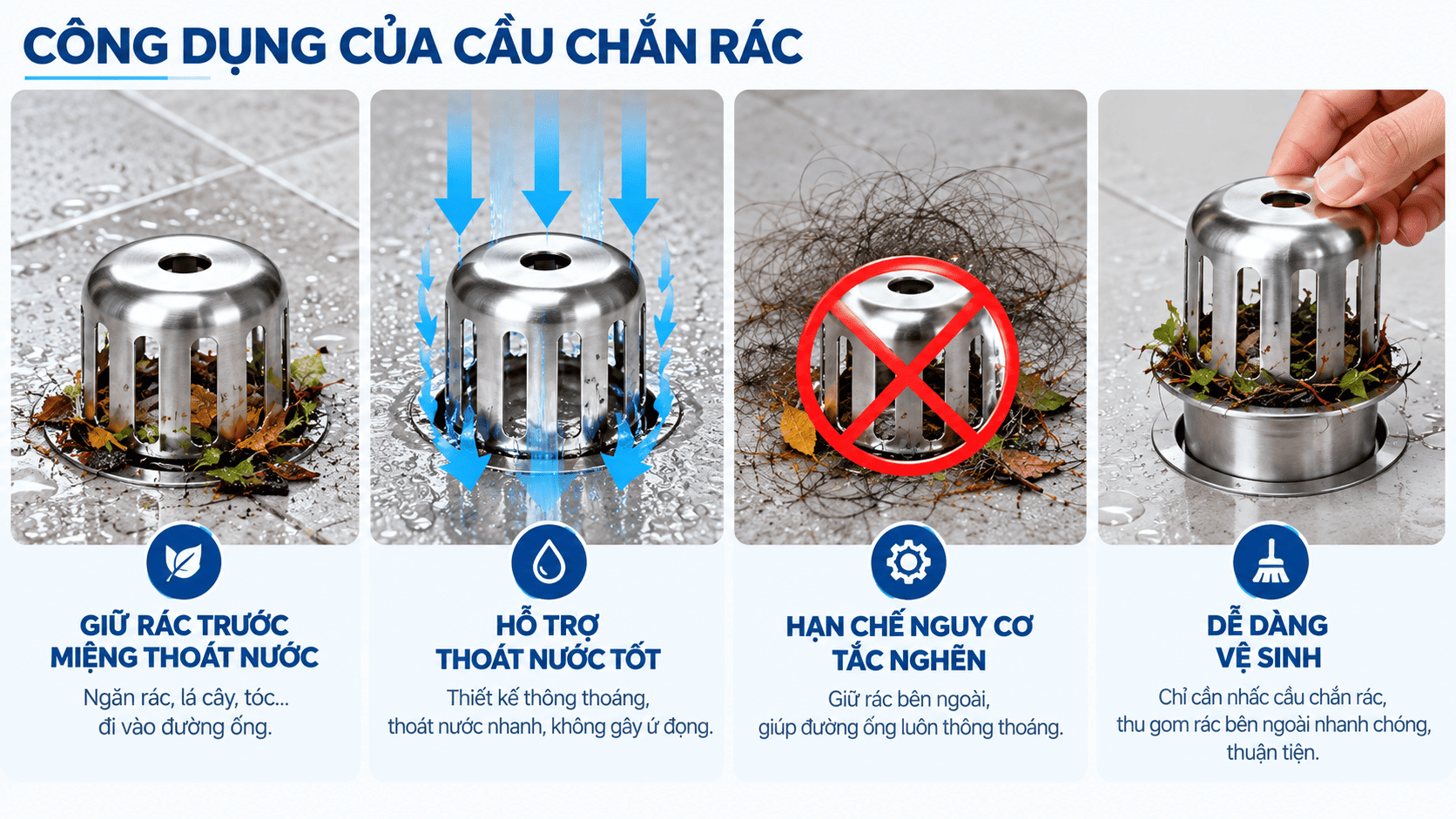 công dụng cầu chắn rác ban công