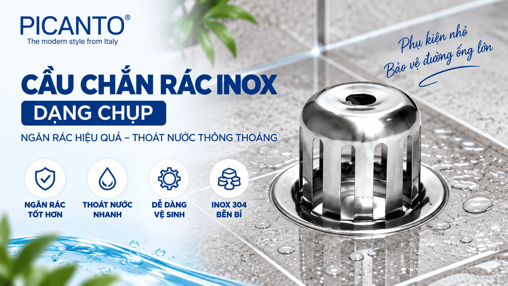 cầu chắn rác inox dạng chụp