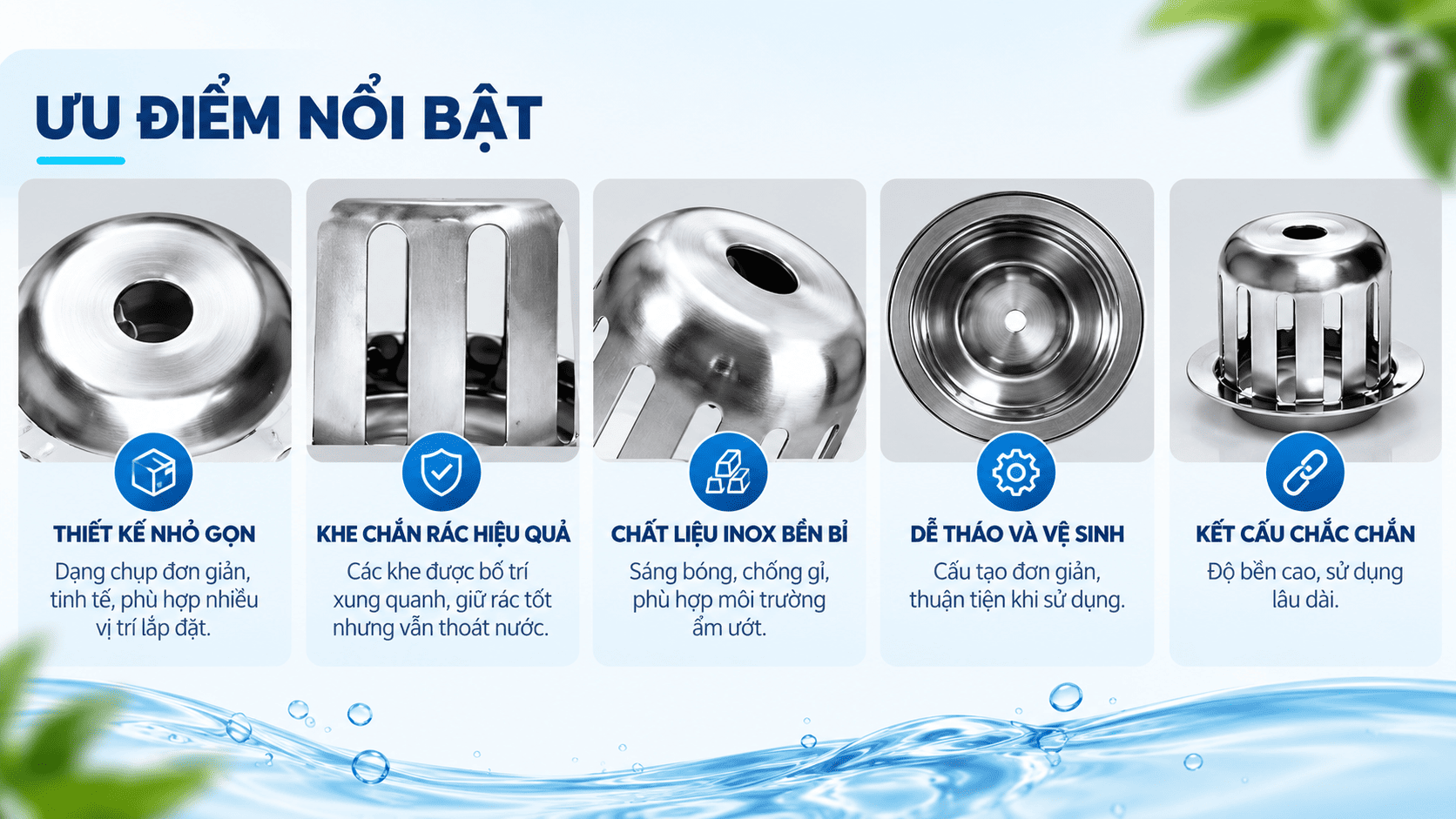 cầu chắn rác inox tại miệng thoát nước
