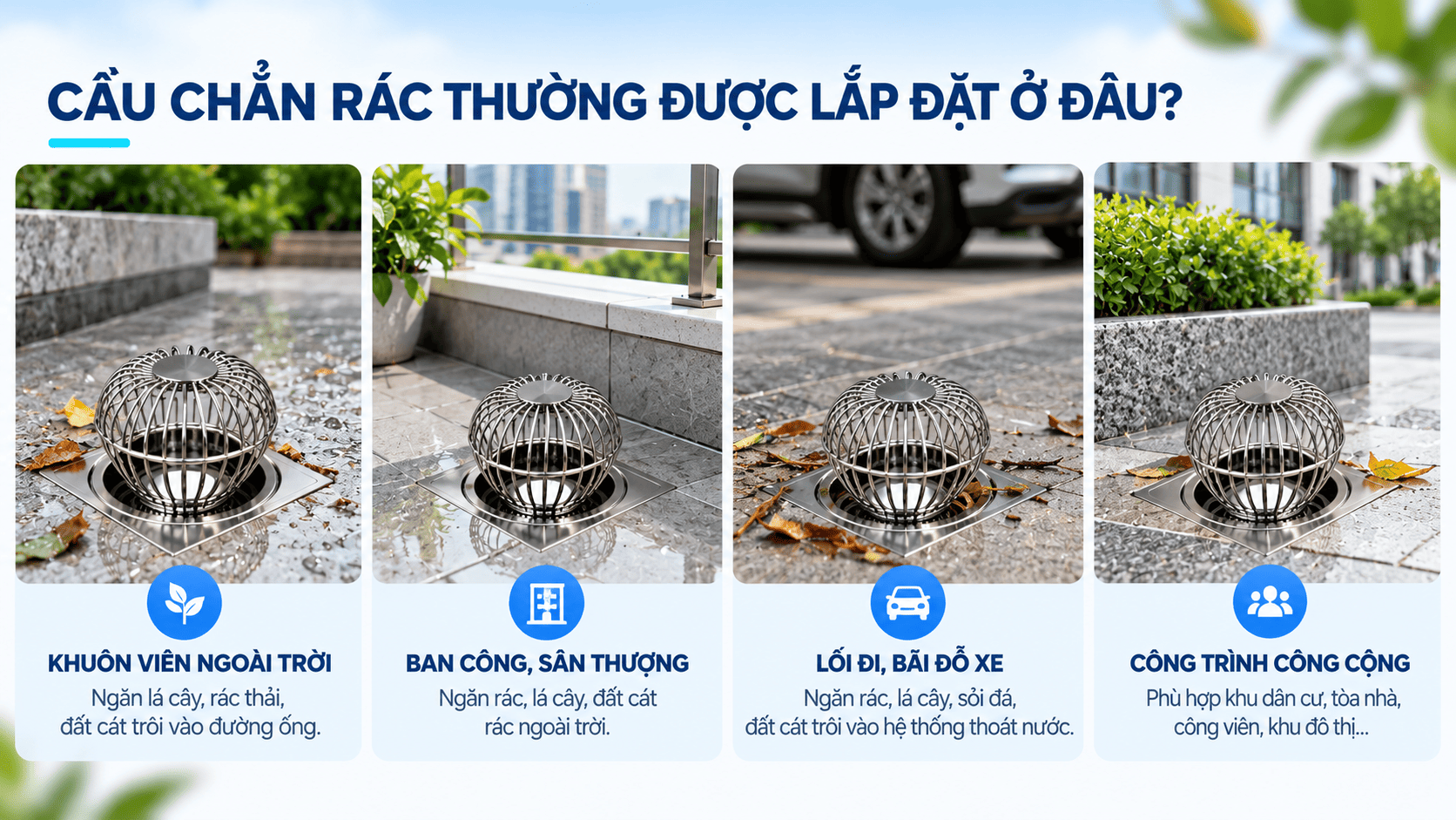 cầu chắn rác được lắp đặt ở đâ