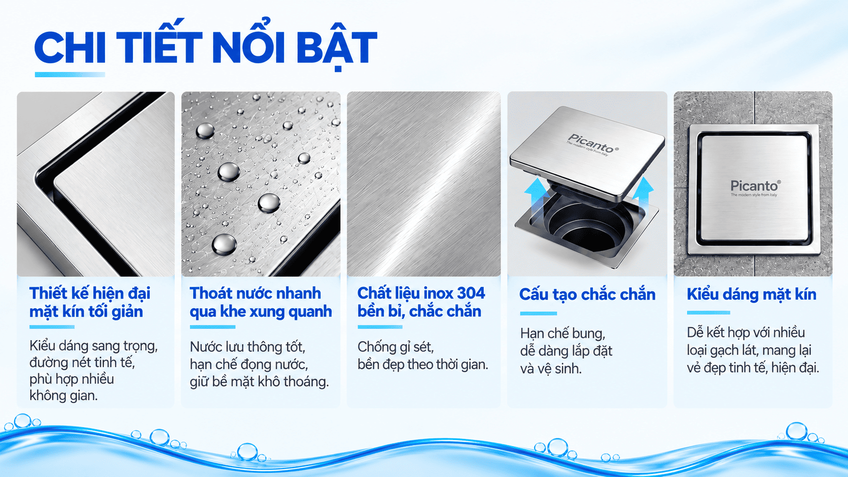 điểm nổi bật phễu thoát sàn inox