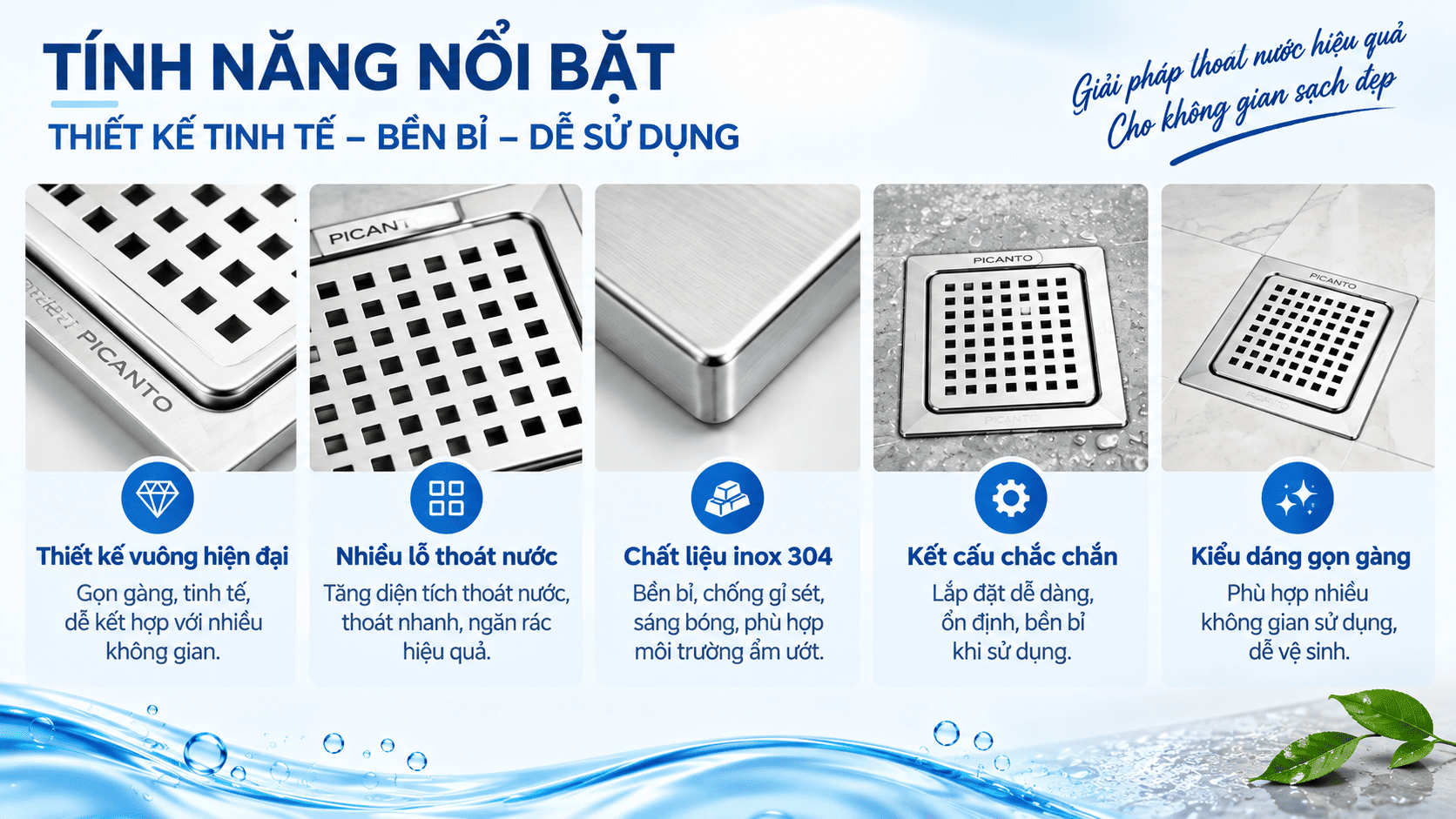tính năng nổi bật của phễu thoát sàn