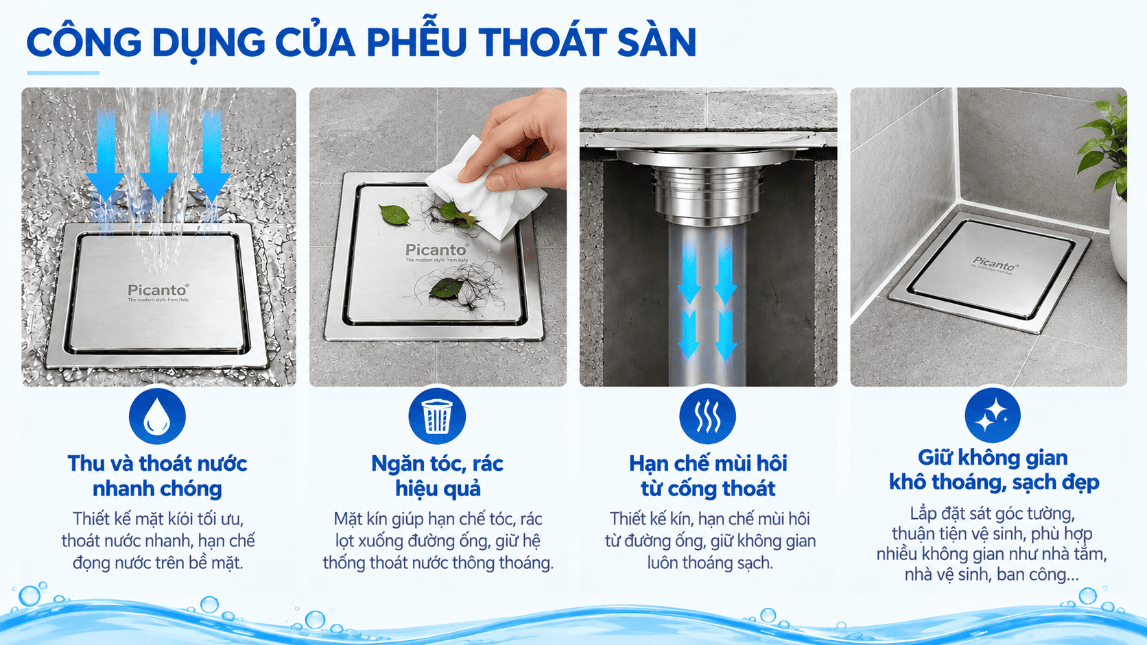 điểm nổi bật của phễu thoát sàn inox