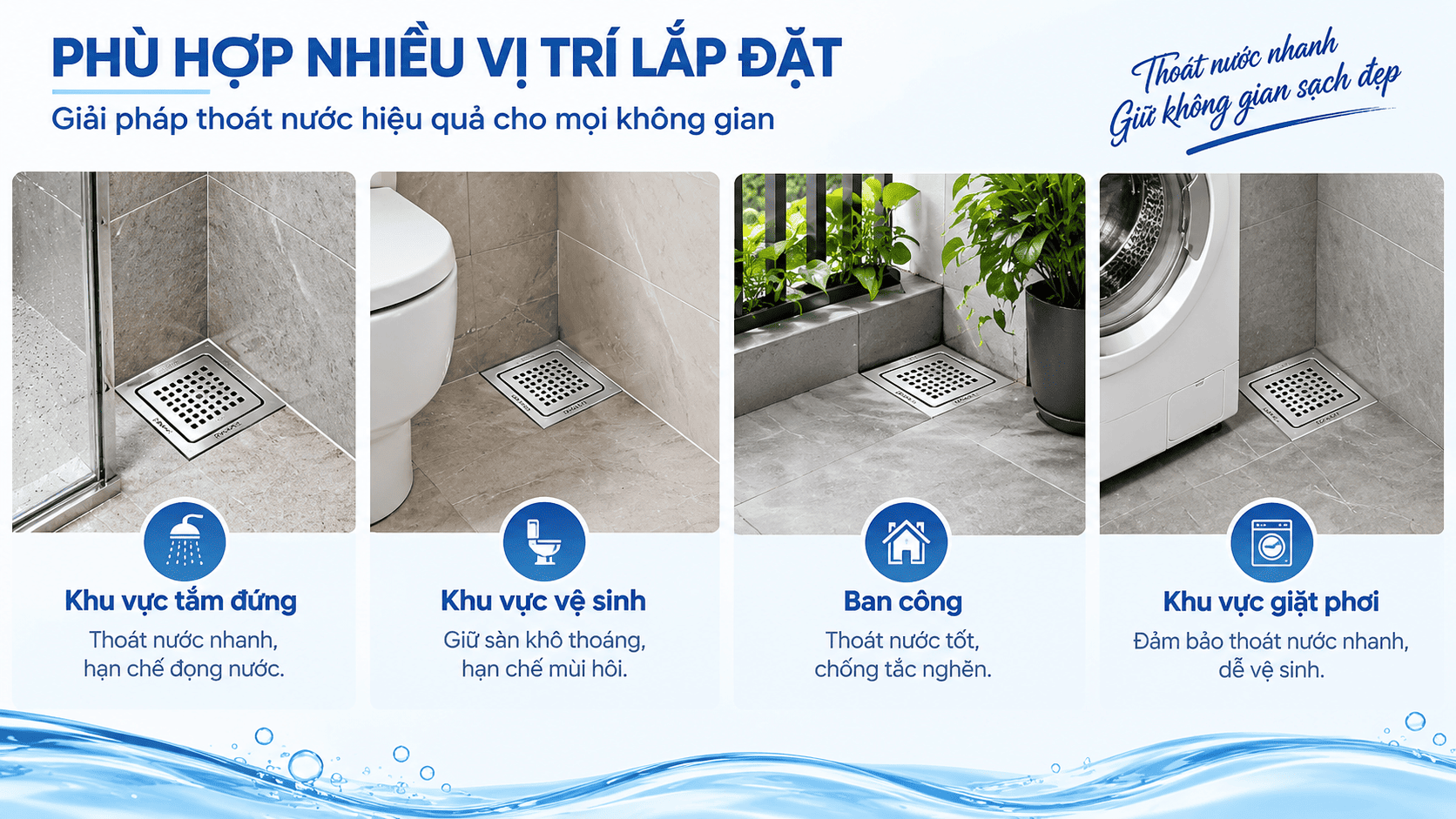 phiễu thoát sàn lắp đặt ở đâu