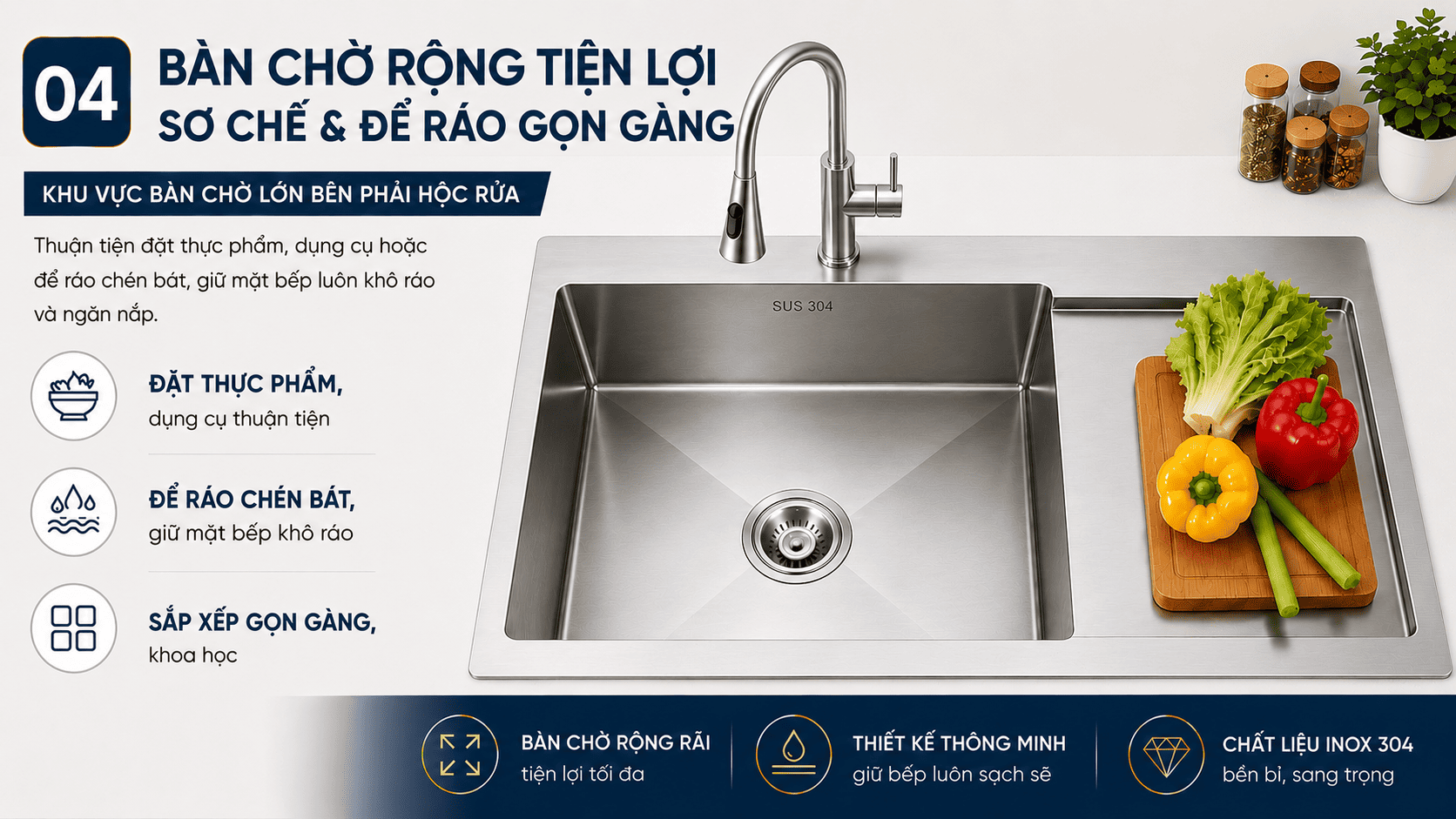bàn chờ rộng tiện lợi