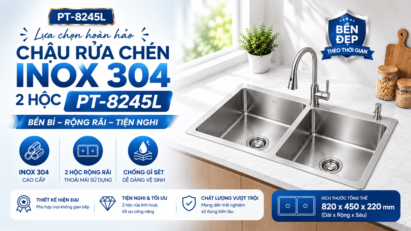 chậu rửa chén inox 304 sang trọng