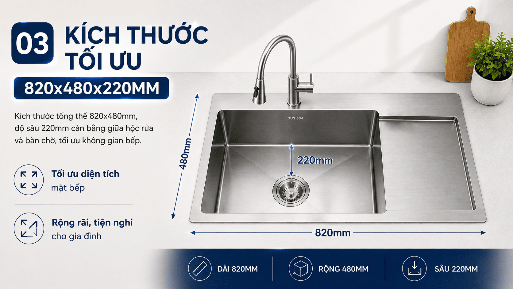 kích thước chậu inox 304