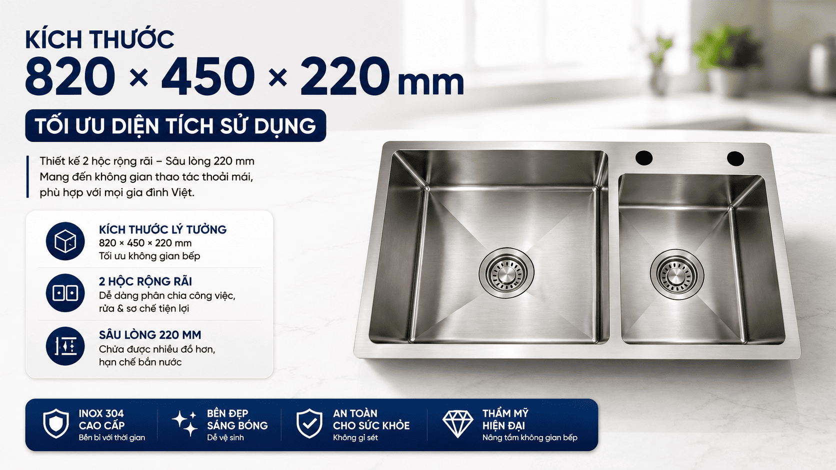 kích thước chậu rửa chén