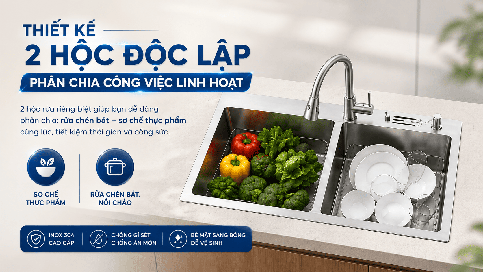 thiết kế 2 hộc linh hoạt