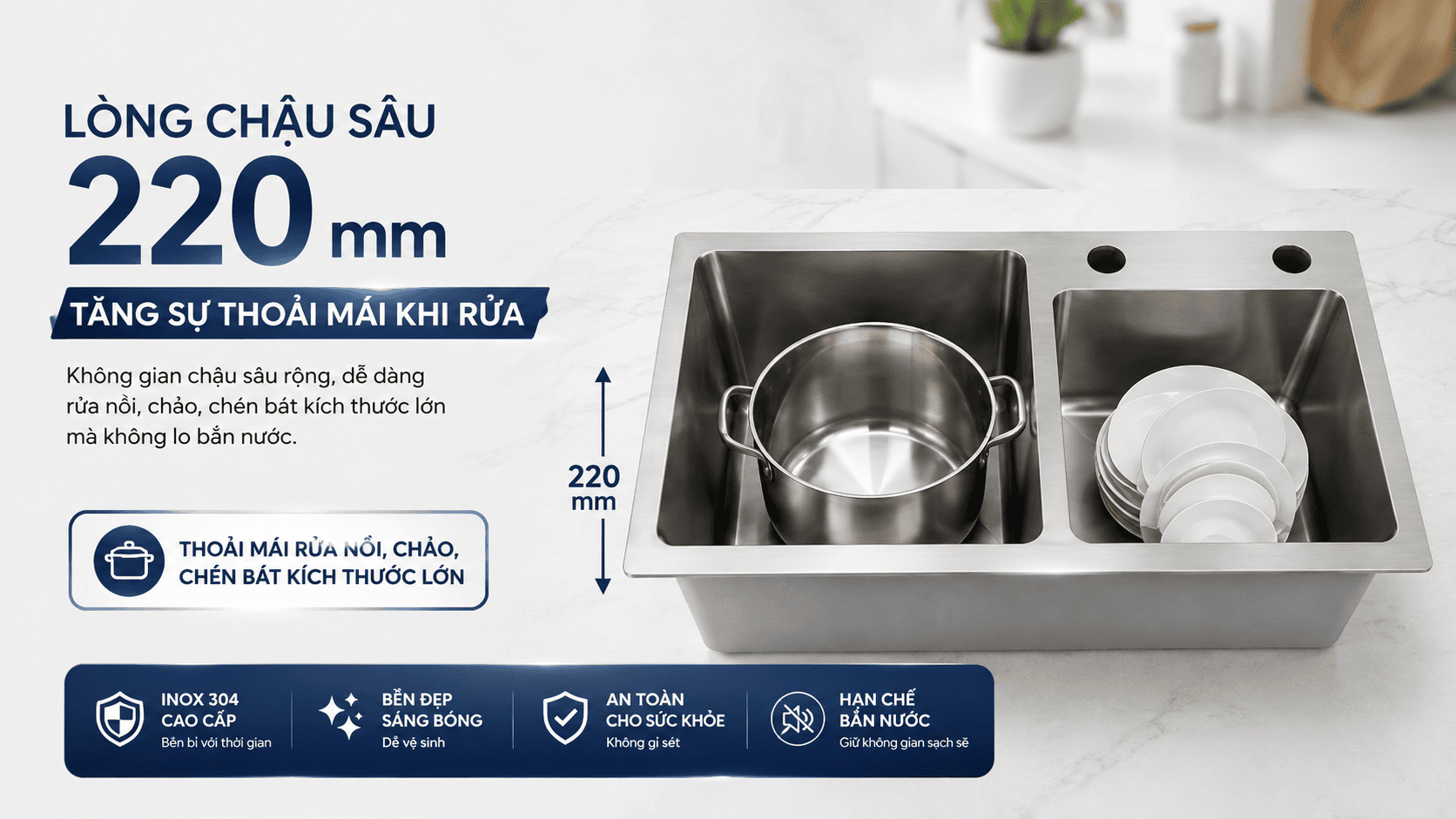 tính năng chậu rửa bát inox 304