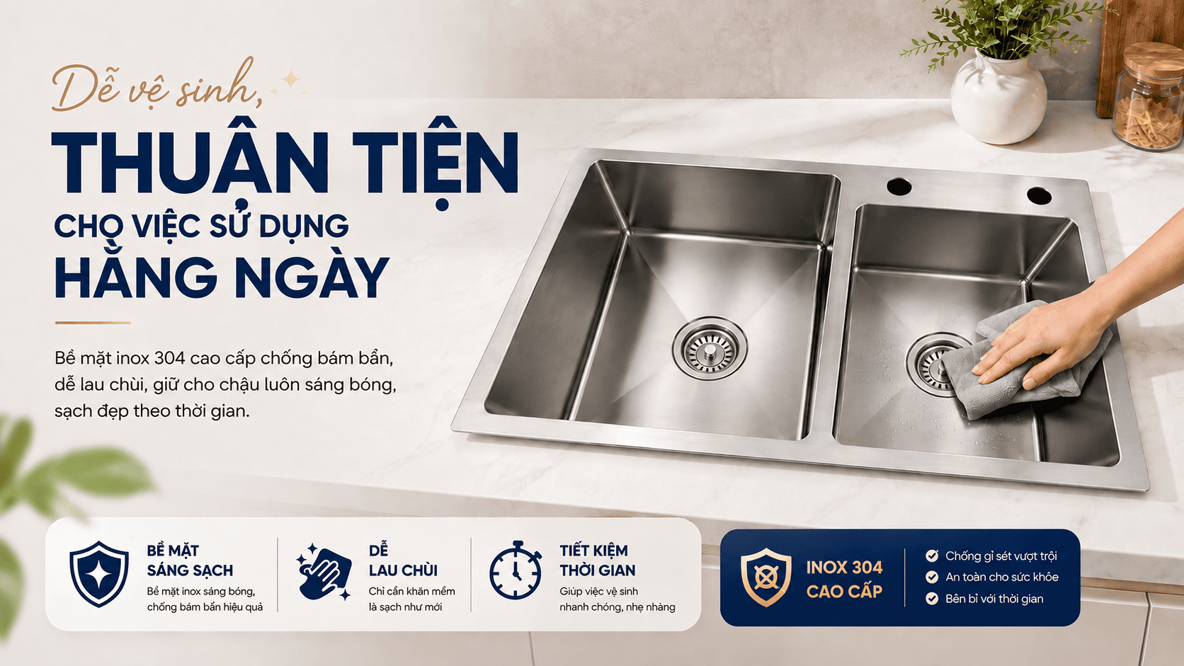 vì sao nên chọn chậu rửa chén inox 304